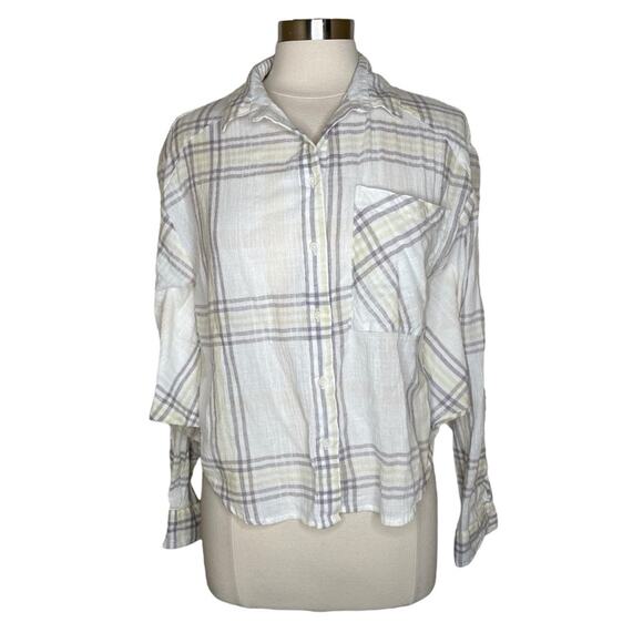 Free People Cutie Plaid Button Front Dolman Sleeve Top Women’s Medium - Picture 1 of 11